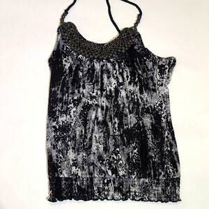 Almost Famous Black beaded Halter top blouse tank women's medium